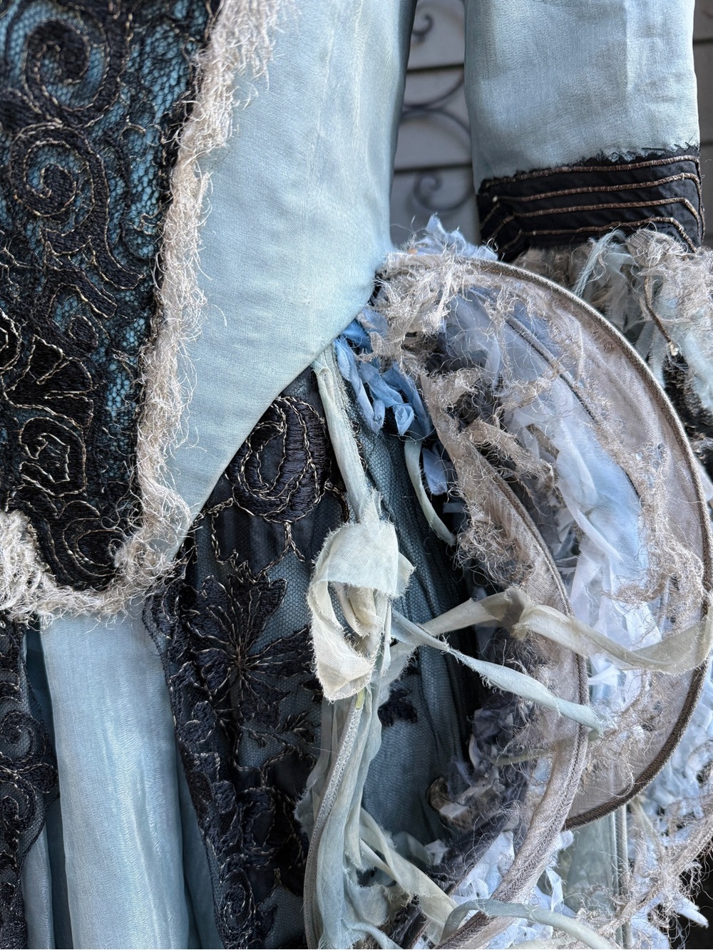 OOAK Victorian-Inspired Distressed Evening Gown in Blue, Silver, Black & Grey - Picture 4 of 7